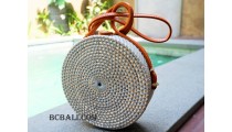 sling leather bags circle bali rattan grey color